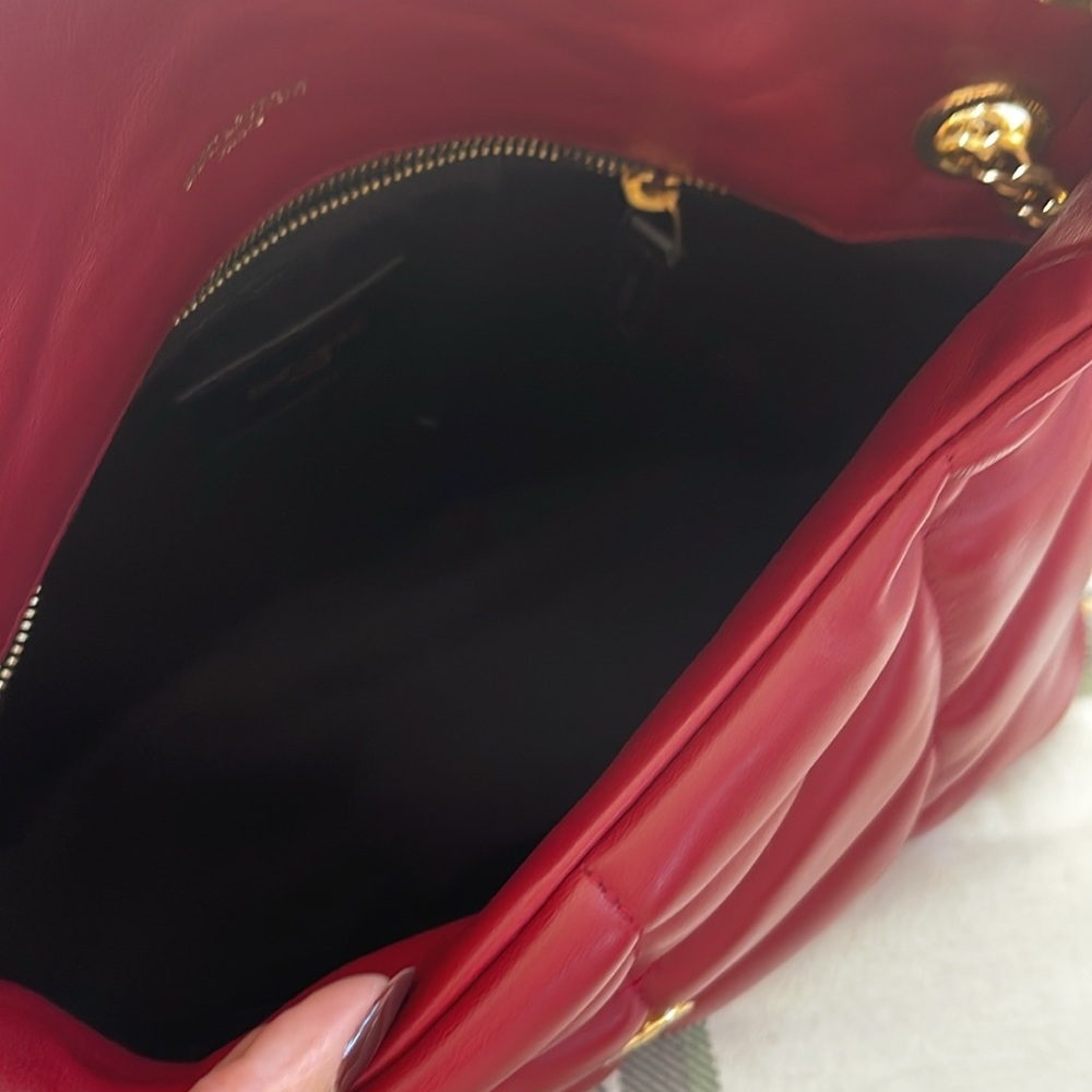 New! Yves Saint Laurent LouLou Small YSL Puffer Chain Shoulder Bag in Opyum Red - Picture 6 of 8